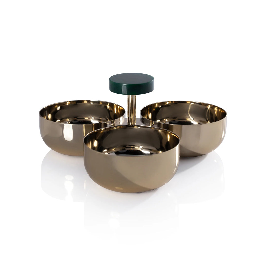 BOWL SET/3 COCKTALS GOLD WITH GREEN ACCENTS