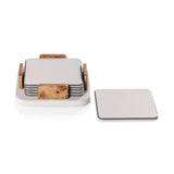 COASTERS LEATHER WITH BURL VENEER S/6