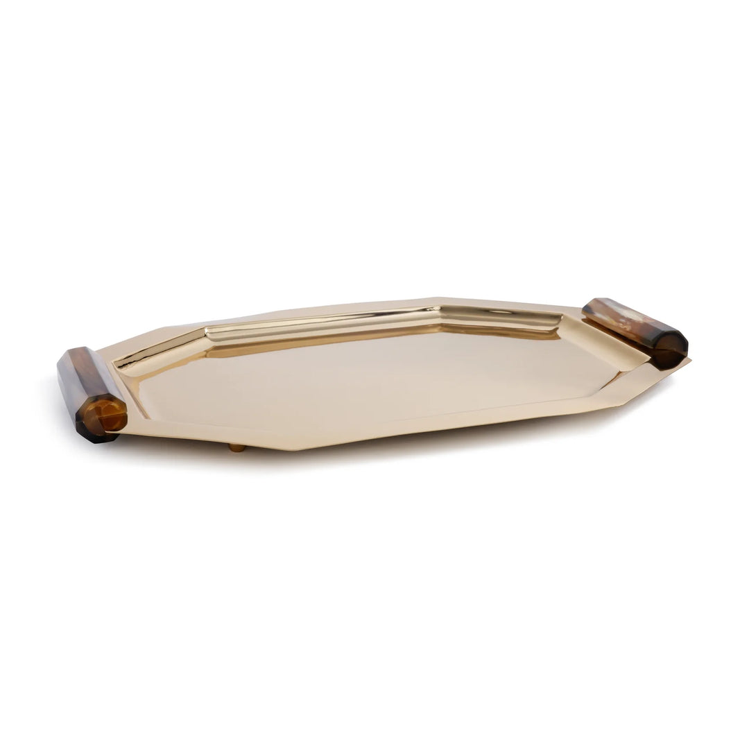 TRAY POLISHED GOLD WITH HORN HANDLES