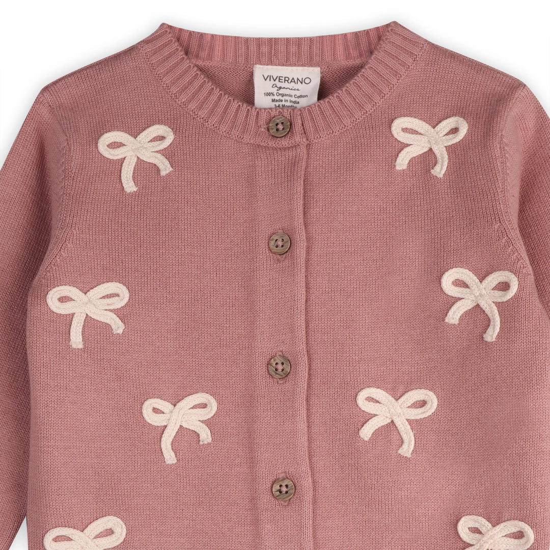 CARDIGAN BOW VINTAGE ROSE