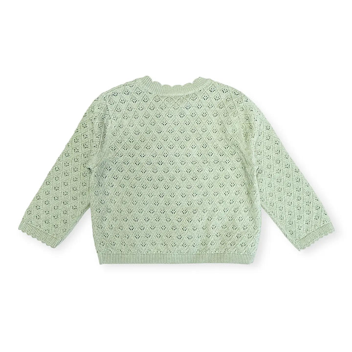 CARDIGAN FLORAL POINTELLE SAGE GREEN