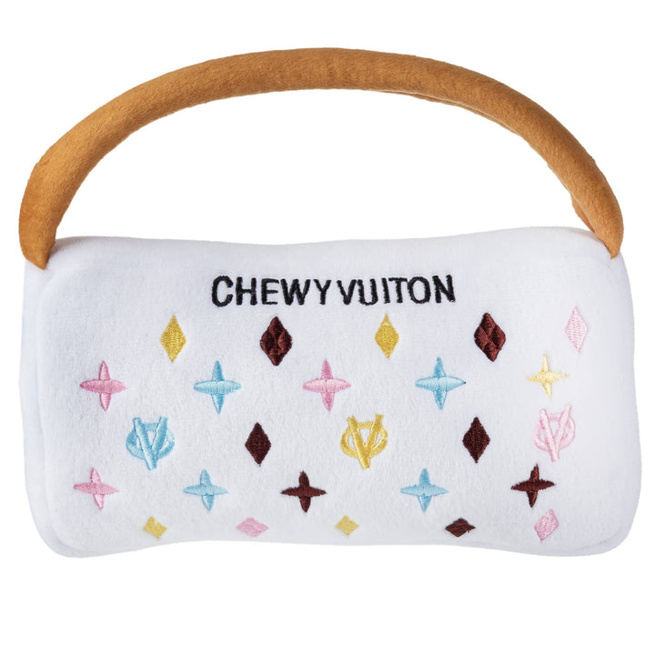 DOG TOY WHITE CHEWY VUITON PURSE