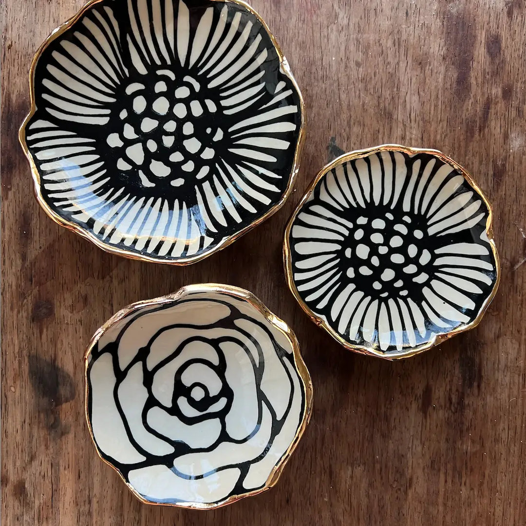 JEWELRY DISH FLORAL 22K GOLD 4''