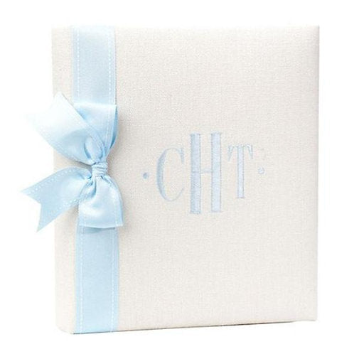 SMALL ALBUM W/MONOGRAM BONE LINEN W/ BLUE