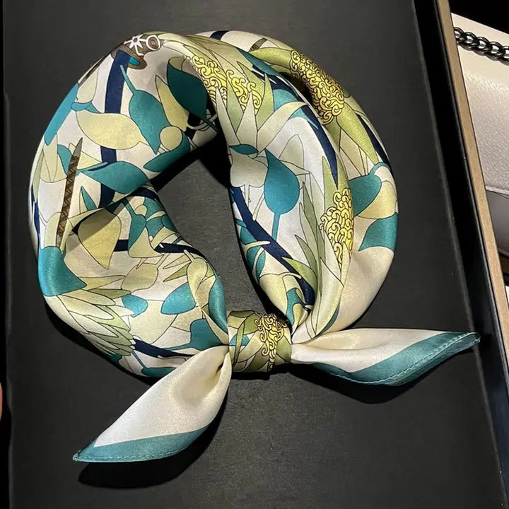 SCARF 100% SILK FLORAL GREEN
