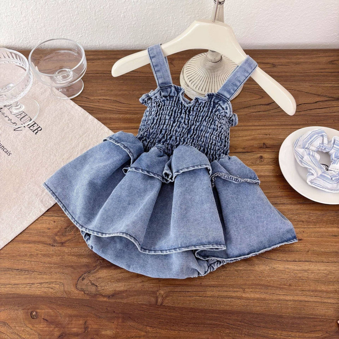 ROMPER SLEEVELESS DENIM PLEATED DRESS