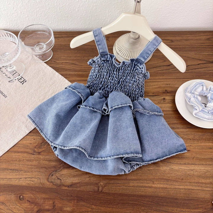 ROMPER SLEEVELESS DENIM PLEATED DRESS