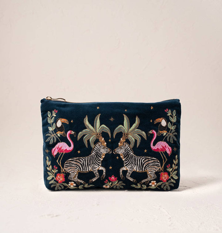 POUCH EVERYDAY WILD ZEBRA PALM NAVY