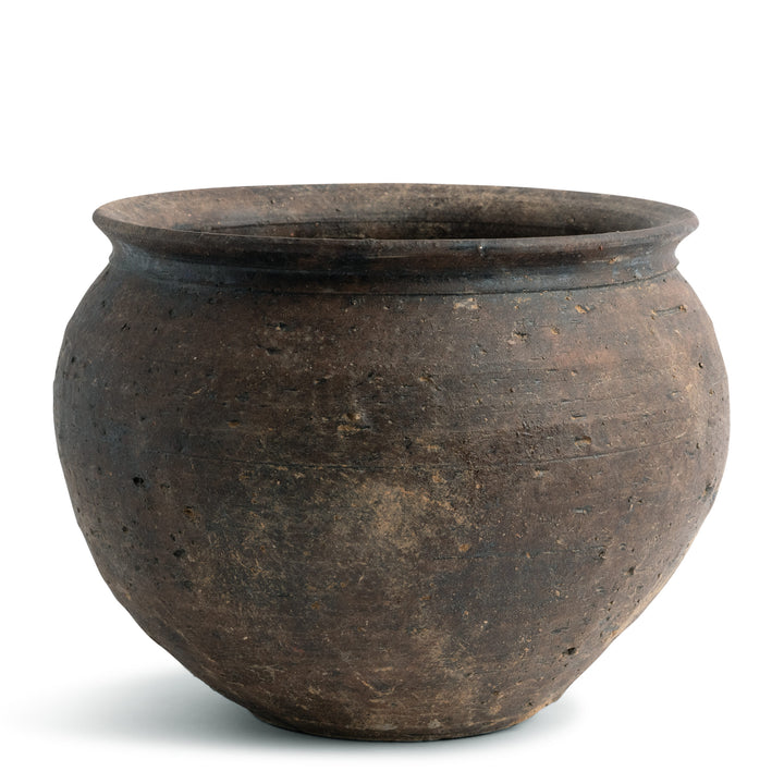 VASE CURVED BROWN CERAMIC