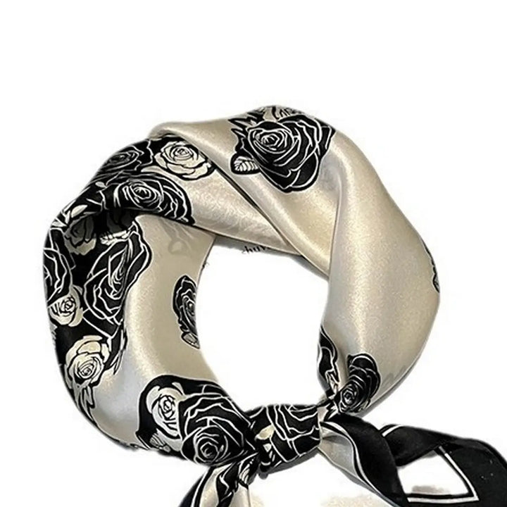 SCARF 100% SILK FLORAL BLACK WHITE