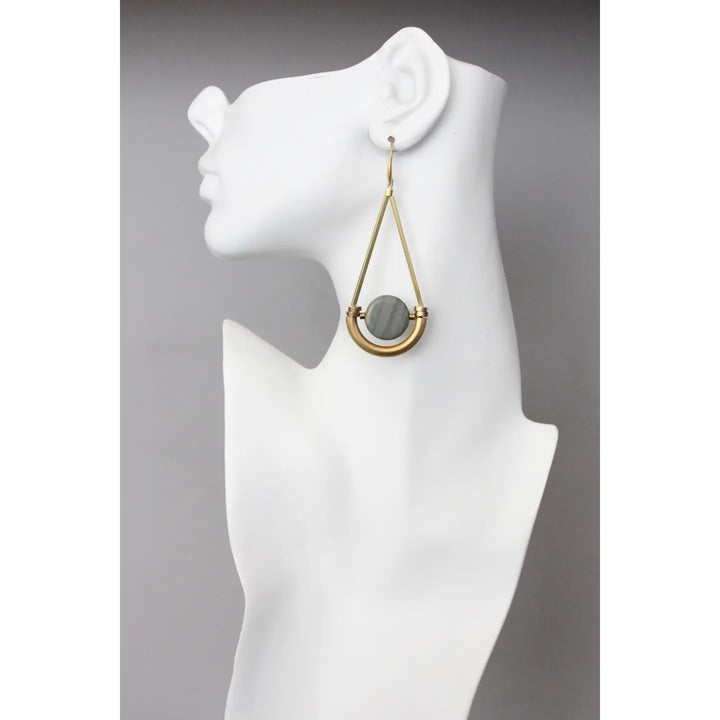 EARRINGS GEOMETRIC JASPER AND BRASS