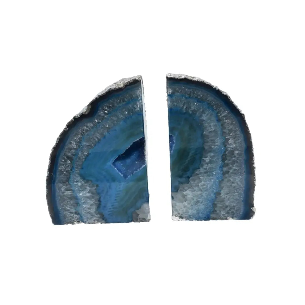 S/2 BOOKENDS TEAL AGATE W/ SILVER TRIM