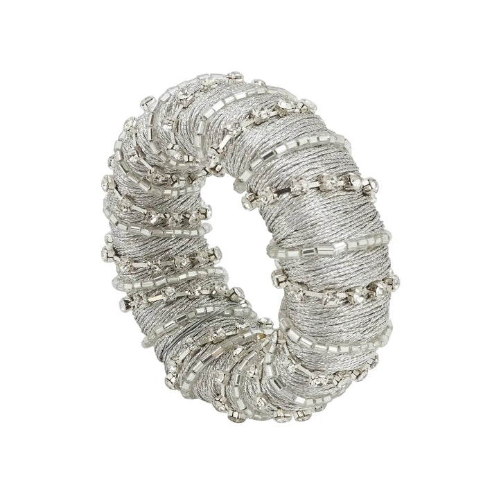 NAPKIN RING GLAMOROUS BEADED SILVER