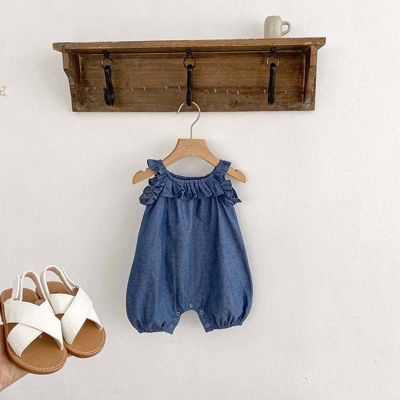 BODYSUIT DENIM SLEEVELESS RUFFLE