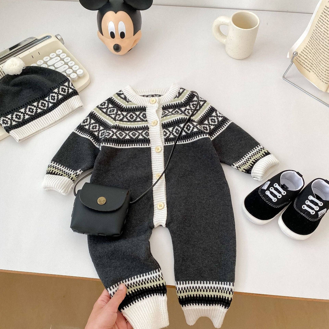 ROMPER GEOMETRIC PATTERN GREY NO HAT