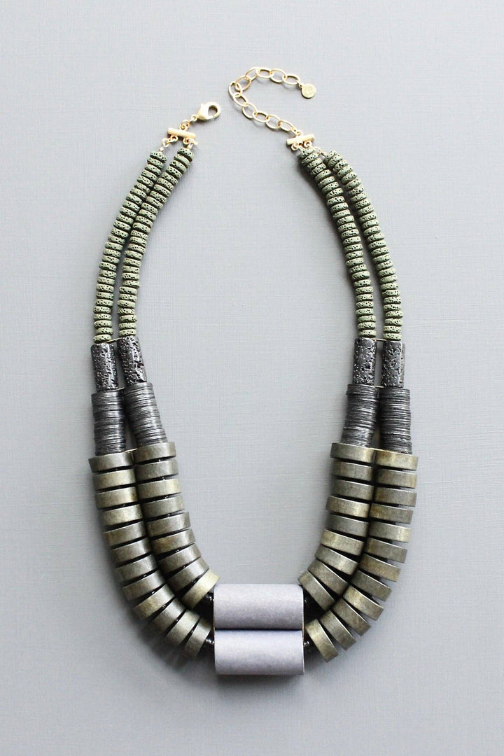 NECKLACE DOUBLE STRAND WOOD AND LAVA BEAD