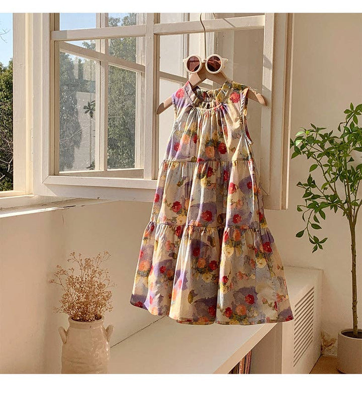 DRESS SLEEVELESS OIL-PAINTING FLOWERS