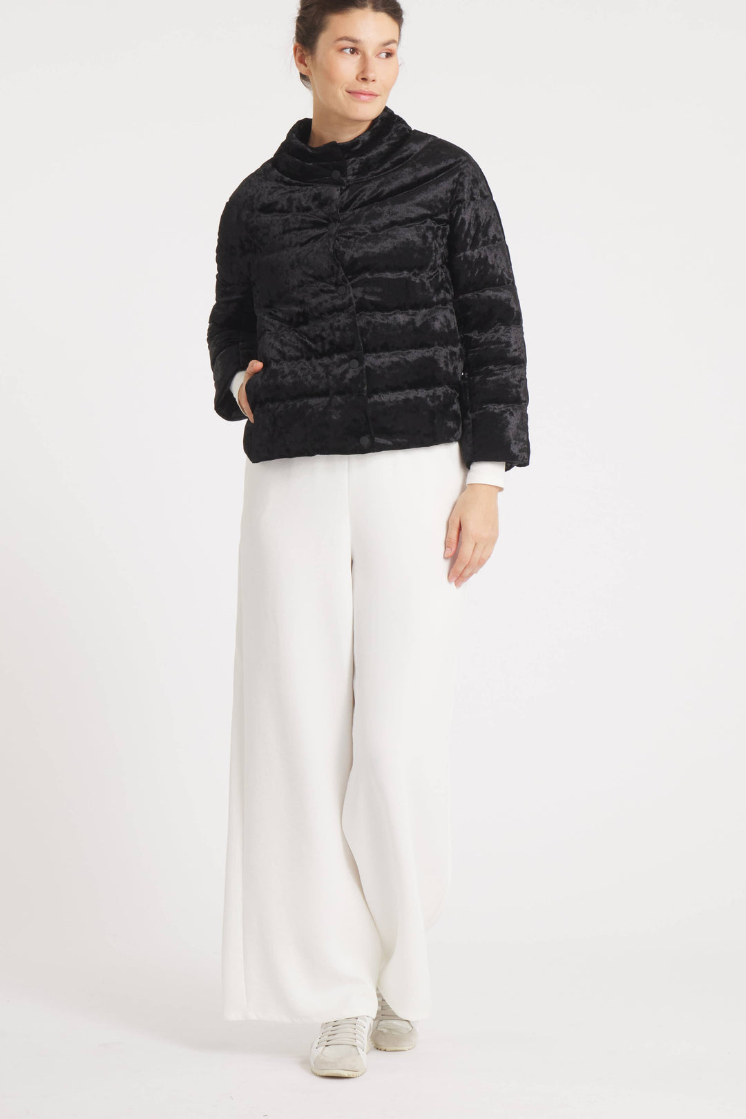 3/4 SLEEVE JACKET VELOUR DOWN MIDNIGHT BLACK THE SOHO