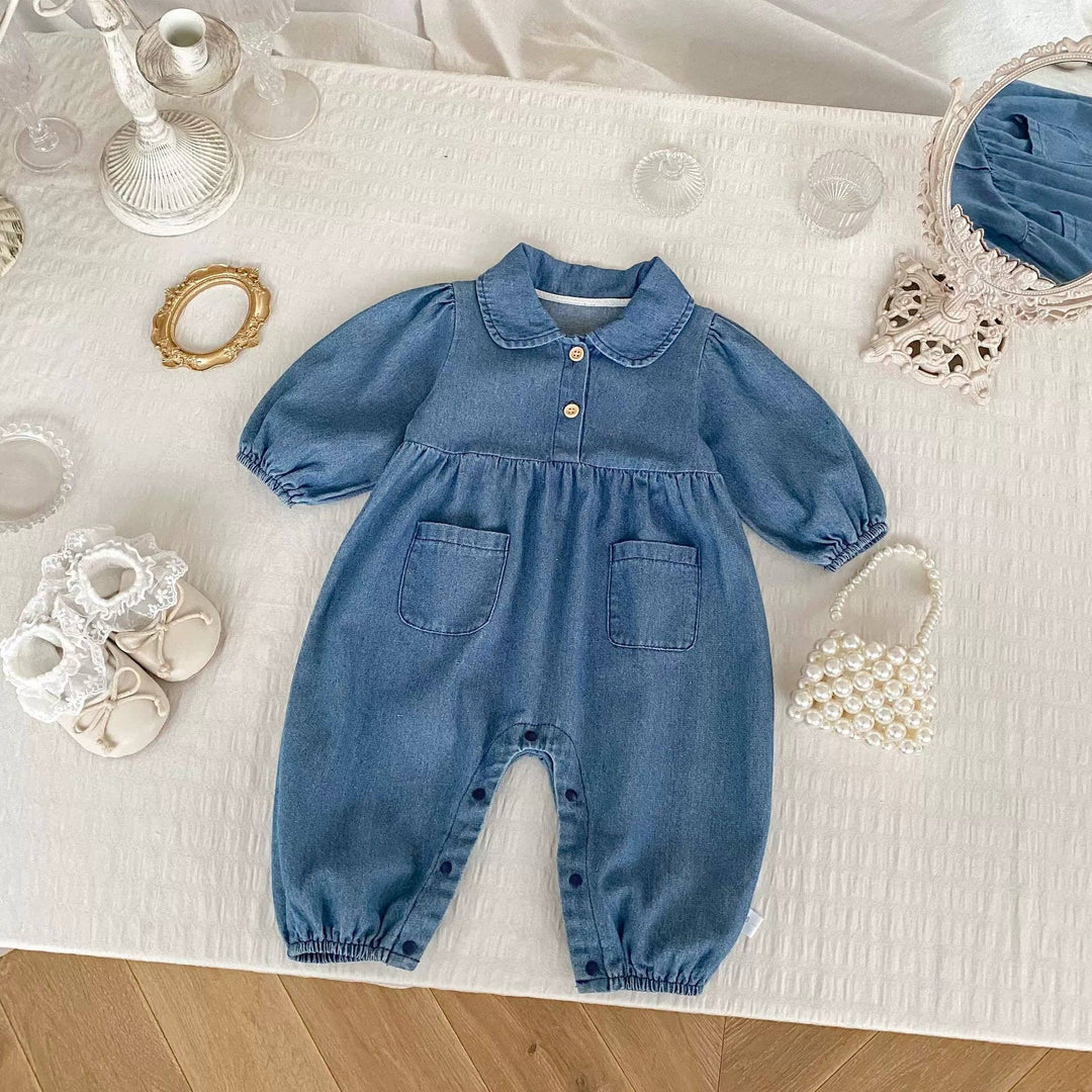 ROMPER DENIM TURN DOWN COLLAR