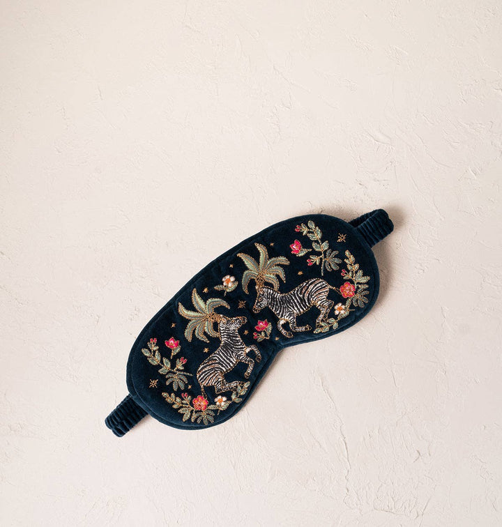 EYE MASK WILD ZEBRA PALM NAVY