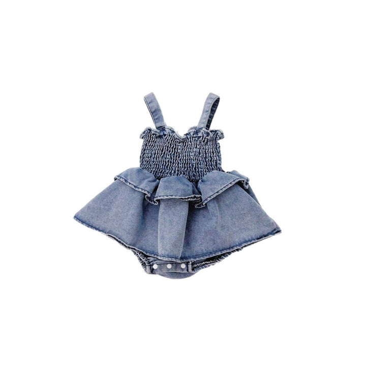 ROMPER SLEEVELESS DENIM PLEATED DRESS