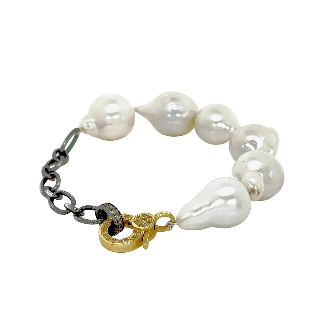 BRACELET BAROQUE PEARL MIXED MEAL DIAMOND LOCK 7"