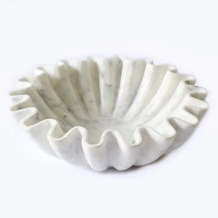 BOWL MARBLE CARVED LOTUS 12''