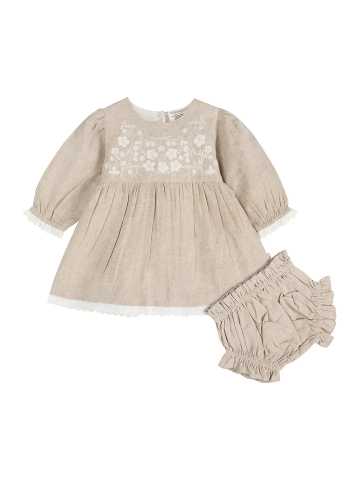 BABY DRESS & BLOOMER LINEN EMBROIDERED