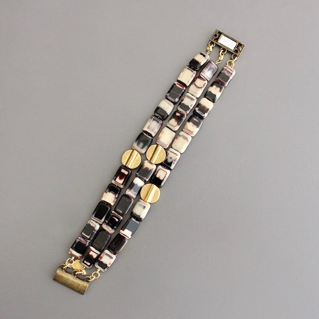 BRACELET GLASS & BRASS TRIPLE STRAND