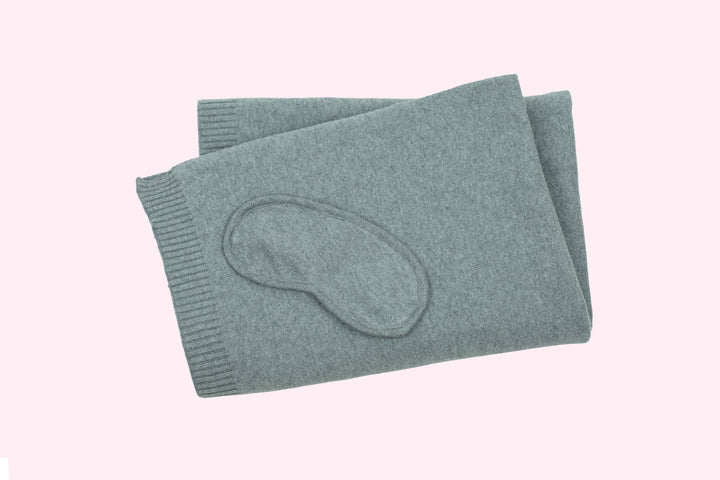 TRAVEL SET BLANKET/MASK GREY/MINT #78721