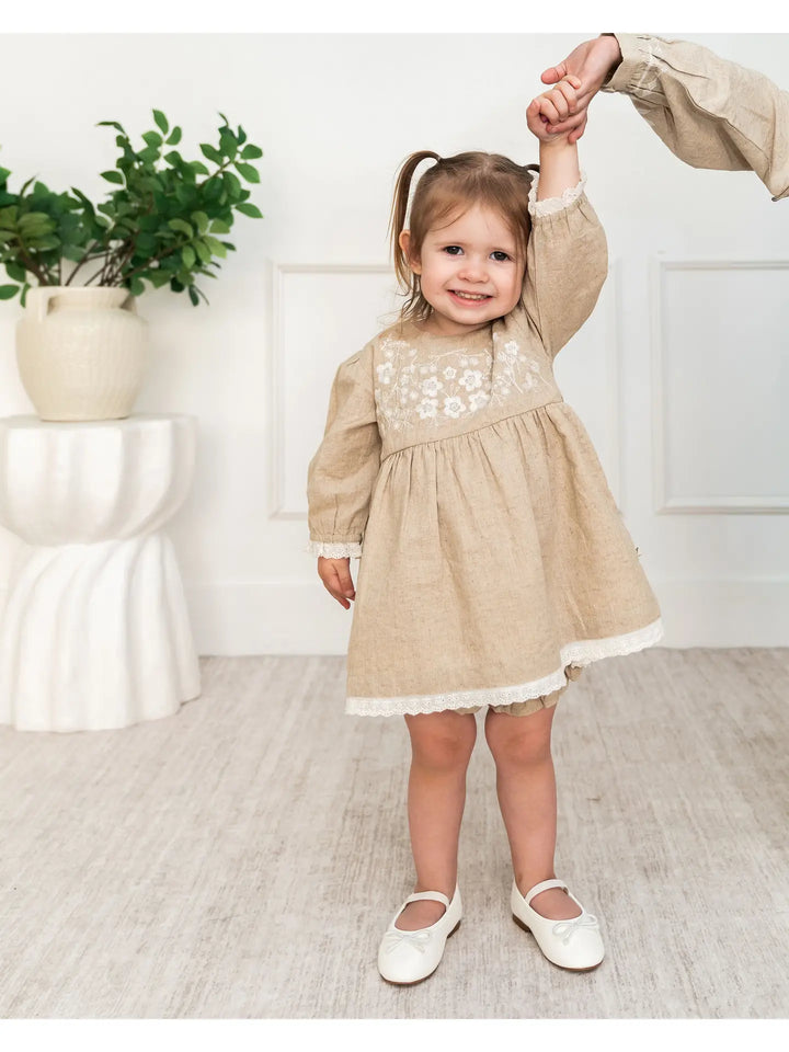 BABY DRESS & BLOOMER LINEN EMBROIDERED