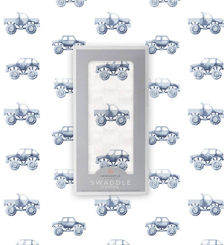 SWADDLE INDIGO MONSTER TRUCKS COTTON