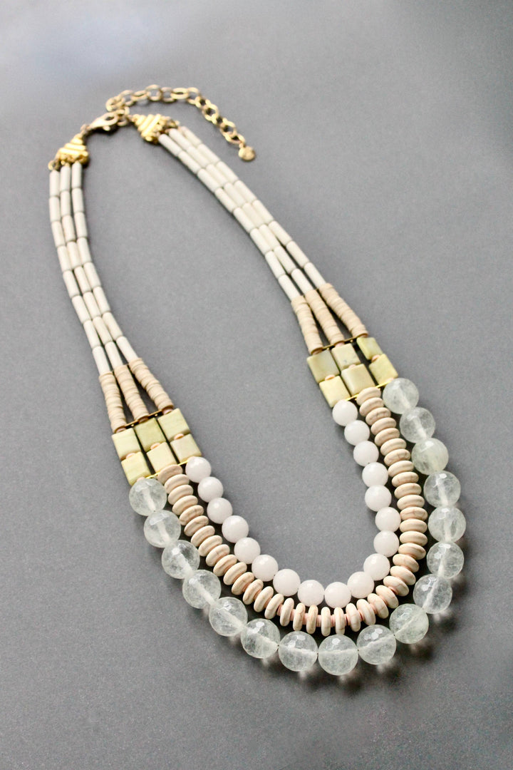 NECKLACE TRIPLE STRAND WHITE STONE