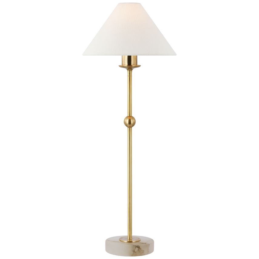 LAMP ACCENT ANTIQUE BURNISHED BRASS & ALABASTER BASE W/ LINEN SHADE