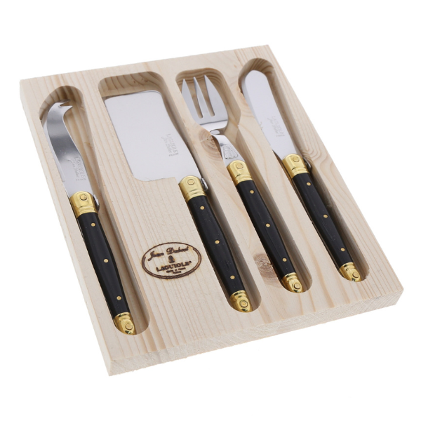 4 PC CHEESE SET IN BLACK AND BRASS