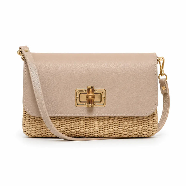 BAG ITALIAN CROCCO LEATHER BAMBOO CLASP&RAFFIA
