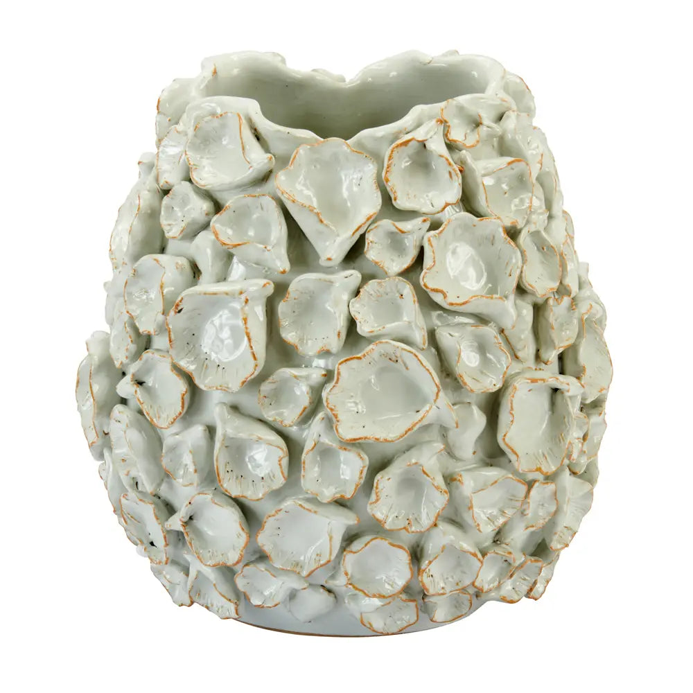 LG VASE WHITE OYSTER CORAL PETAL