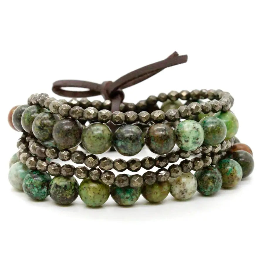 BRACELET AFRICAN TURQUOISE & PYRITE