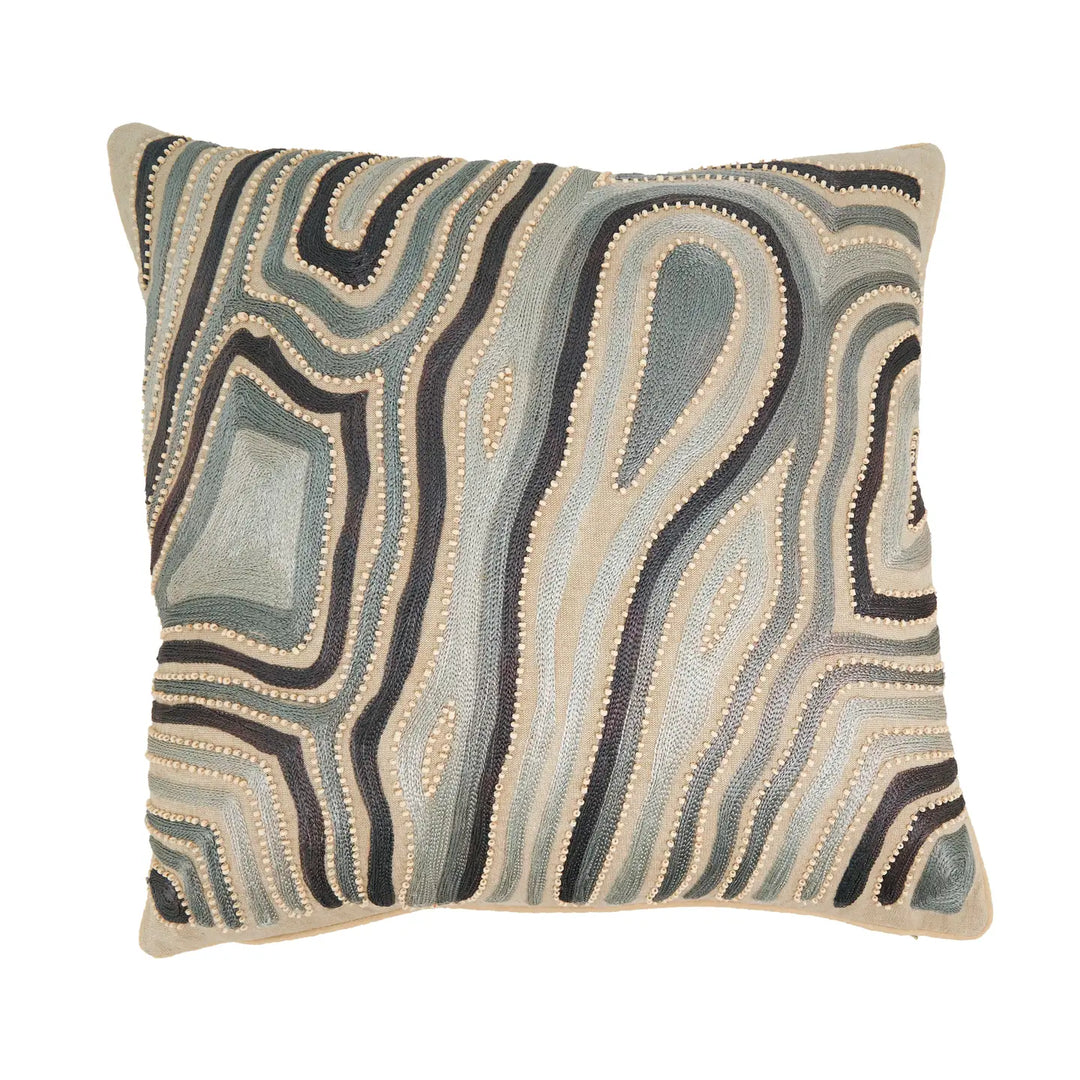 PILLOW EMBROIDERED SWIRL BLUE 20X20