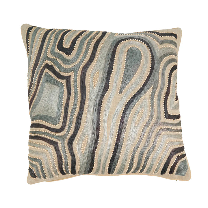 PILLOW EMBROIDERED SWIRL BLUE 20X20