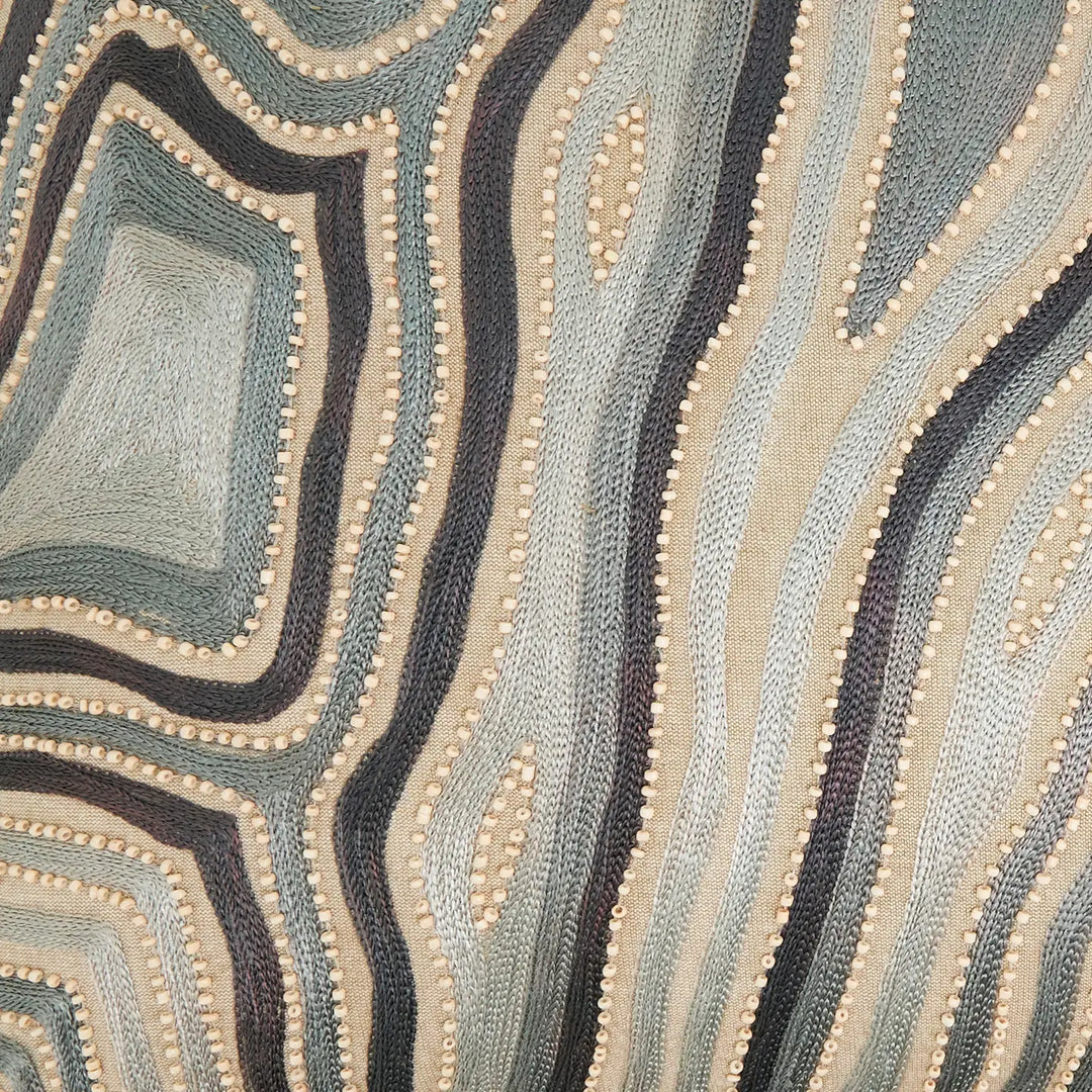PILLOW EMBROIDERED SWIRL BLUE 20X20