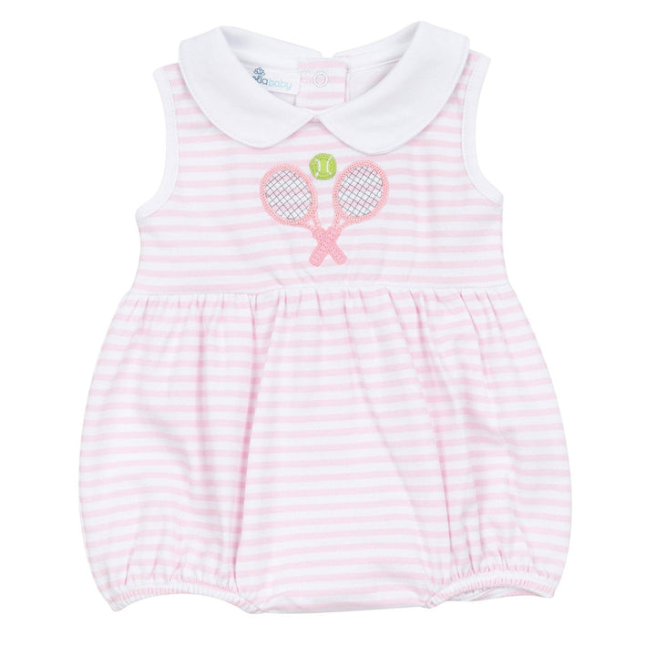 ROMPER CUTIES APPLIQUE COLLARED BUBBLE PINK