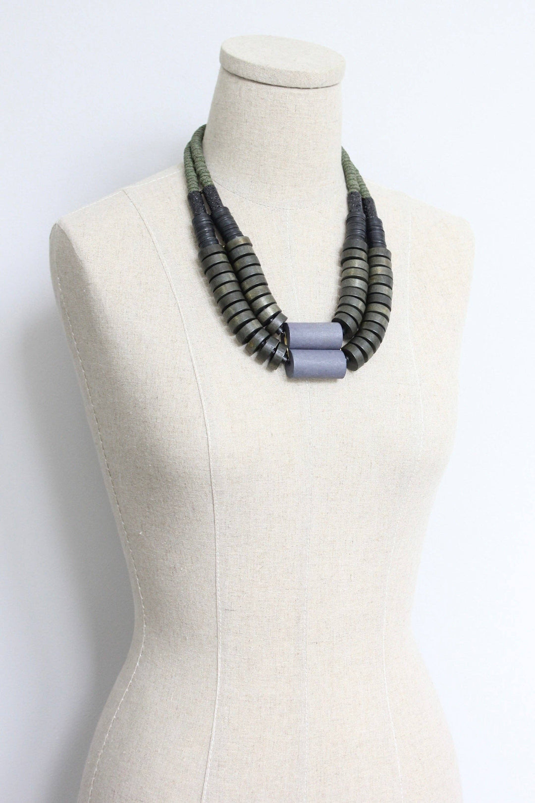 NECKLACE DOUBLE STRAND WOOD AND LAVA BEAD
