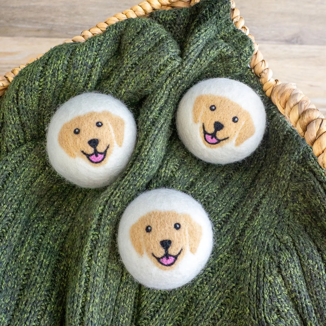 YELLOW RETRIEVER DRYER BALLS W/ BAG SET/3