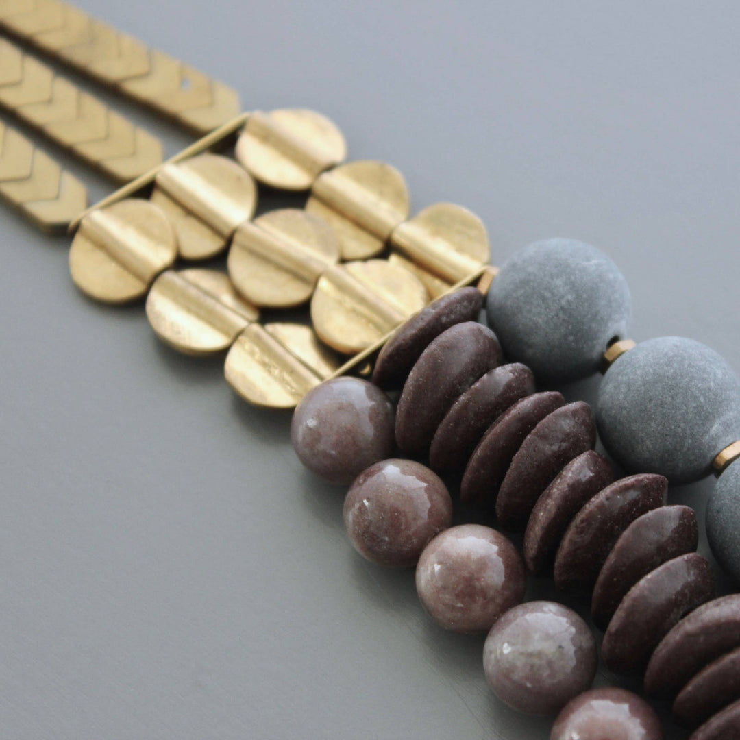 NECKLACE TRIPLE STRAND STONE & AFRICAN GLASS