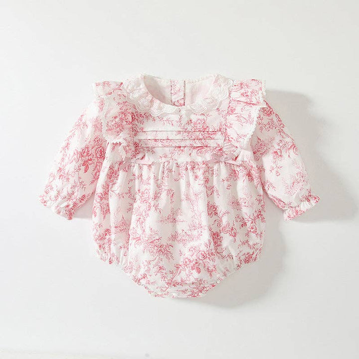BODYSUIT FLOWER PATTERN LACE-TRIM COLLAR