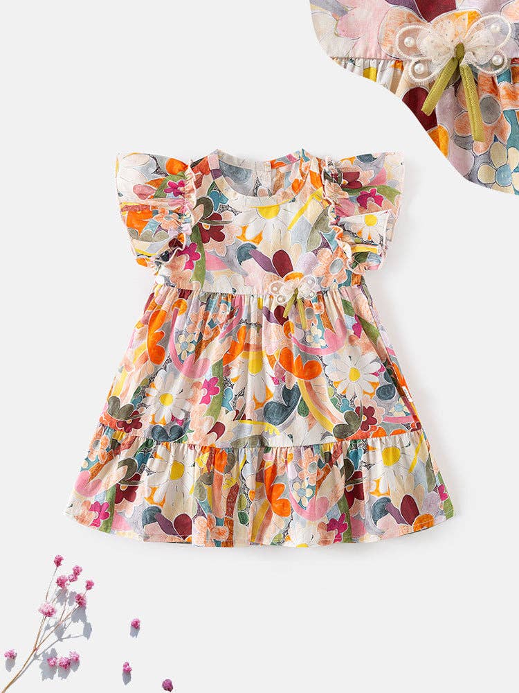 DRESS FLORAL FLY SLEEVES