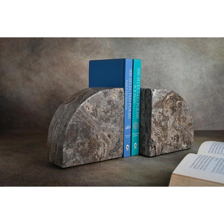 S/2 BOOKENDS TRAVERTINE GREY