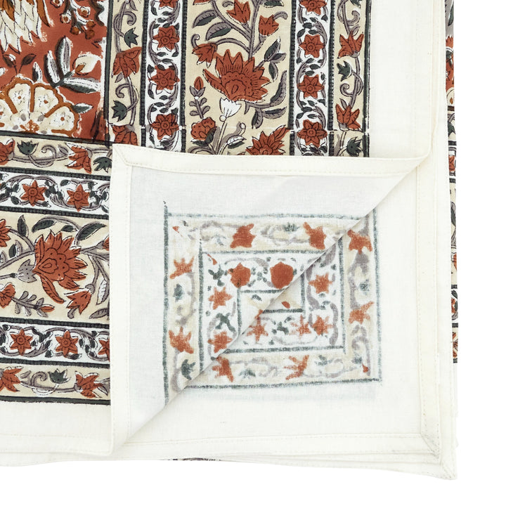 TABLECLOTH OBLONG HANDBLOCK PRINT IN RUST