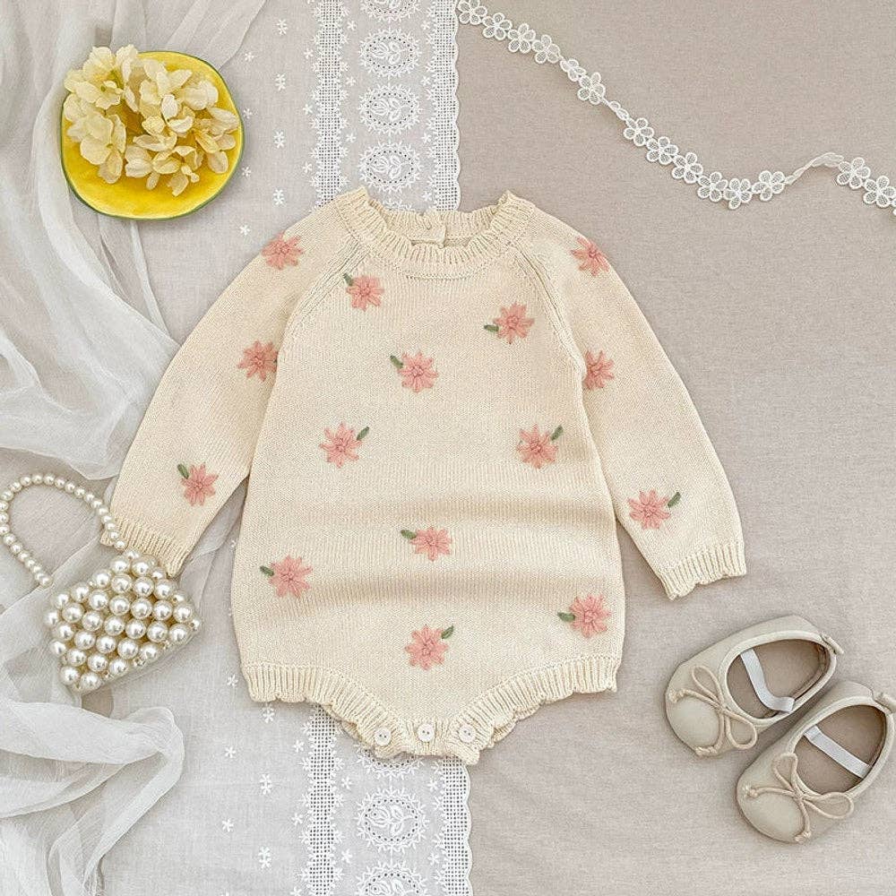 BODYSUIT LONG SLEEVE FLOWERS EMBROIDERED